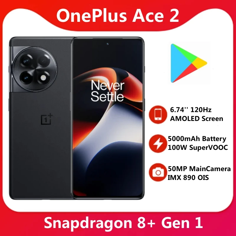 Global Rom OnePlus Ace 2 5G Smartphone Snapdragon 8+ Gen 1 50MP IMX890 OIS 6.74 Inch AMOLED AMOLED 5000mAh SUPERVOOC 100W OTA