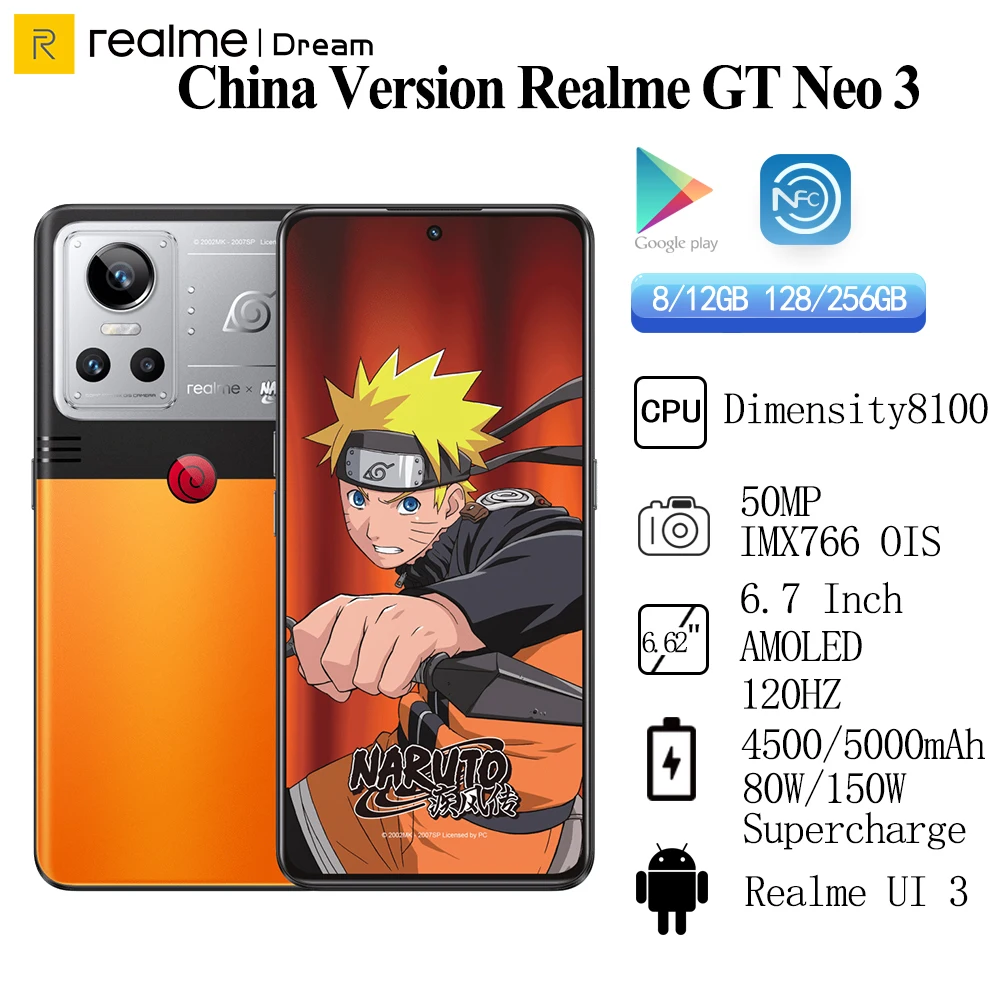 Global Rom  Realme GT Neo 3 Dimensity 8100 50MP IMX766 OIS 150W 80W Super Charge 4500 5000mAh  6.7Inch AMOLED