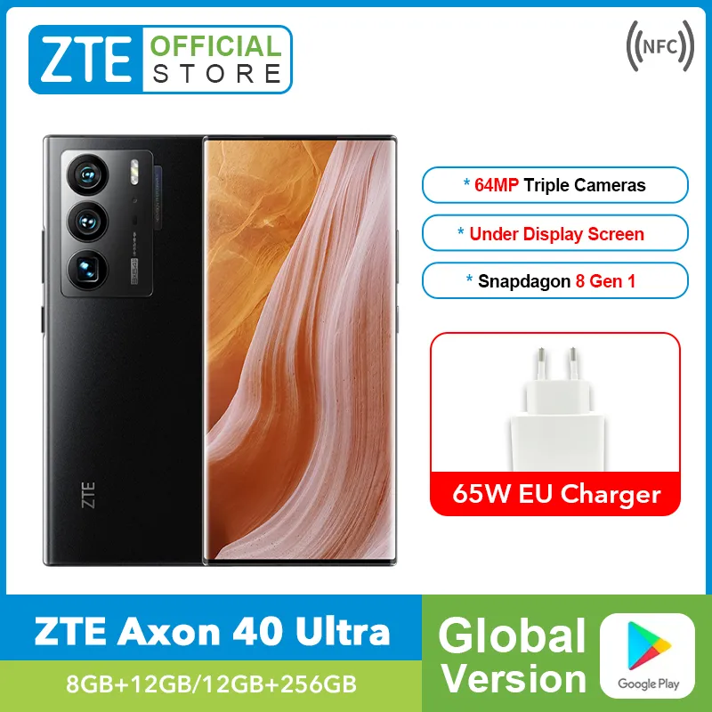 Global Version ZTE Axon 40 Ultra 5G Smartphone Under Display Camera Flexible Curved Display Snapdagon 8 Gen 1 3x64MP Camera 65W