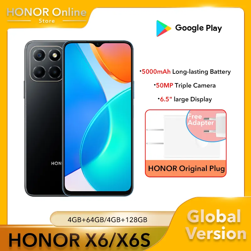 HONOR X6 X6S Smartphone 6.5 Inches Display 5000mAh Large Battery 50MP Triple Camera Supercharging Cellphone