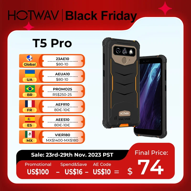 HOTWAV T5 Pro 4G Rugged Smartphone Android 12 OS MTK6761 6.0 Inch Screen 4GB 32GB 7500mAh Massive Battery 13MP Main Camera 2022