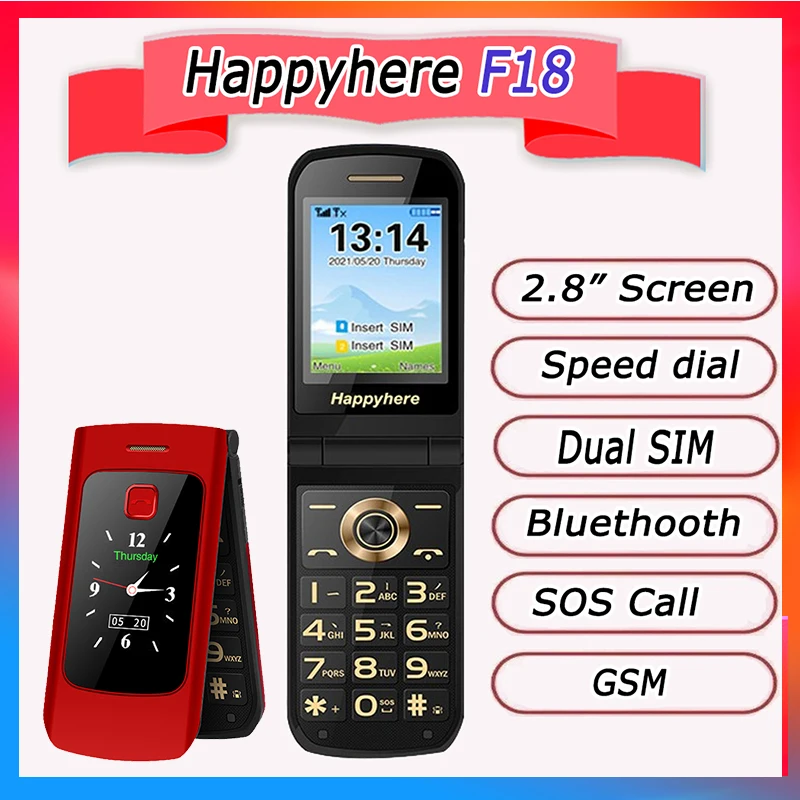 Happyhere F18 unlocked Flip Mobile Phones SOS speed dial MP3 celular FM Radio torch camera Push-button keyboard Russian phones