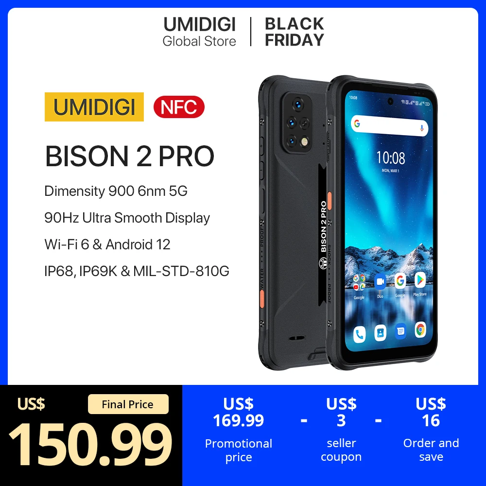 [In Stock] UMIDIGI Bison 2 Rugged Phone, Android 12 Smartphone, 128GB 256GB Helio P90, 48MP Camera, 6.5\