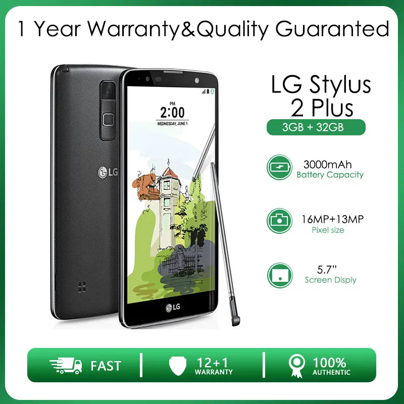 LG Stylus 2 Plus Refurbished Unlocked 32GB ROM 4G LTE Rear Camera dual sim 16MP 5.7\