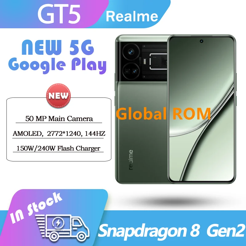 NEW Global ROM 5G Realme GT5 Snapdragon 8 Gen2 AMOLED 144HZ Battery 150W 5240mAh 240W 4600mAh Super Changer 50MP NFC UI 4.0