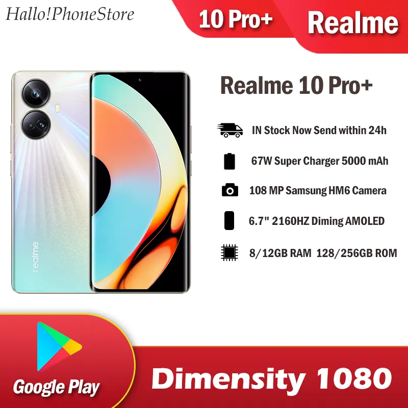 NEW Realme 10 Pro Plus Dimensity 1080 2160Hz Curved Screen 108MP 67W 5000mAh Google Play Android 13 NFC OTA 5G SmartPhone