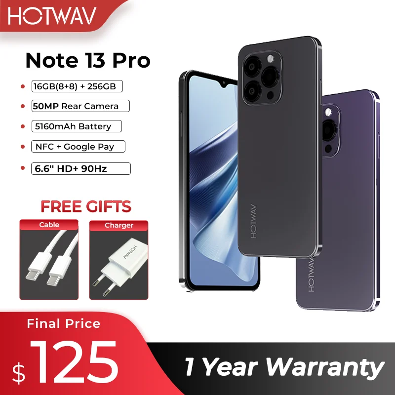 New HOTWAV Note 13 Pro 4G Android 13 6.6” HD+ 90Hz Refresh Rate 16GB(8+8)+256GB 50MP Camera 5160mAh Big Battery