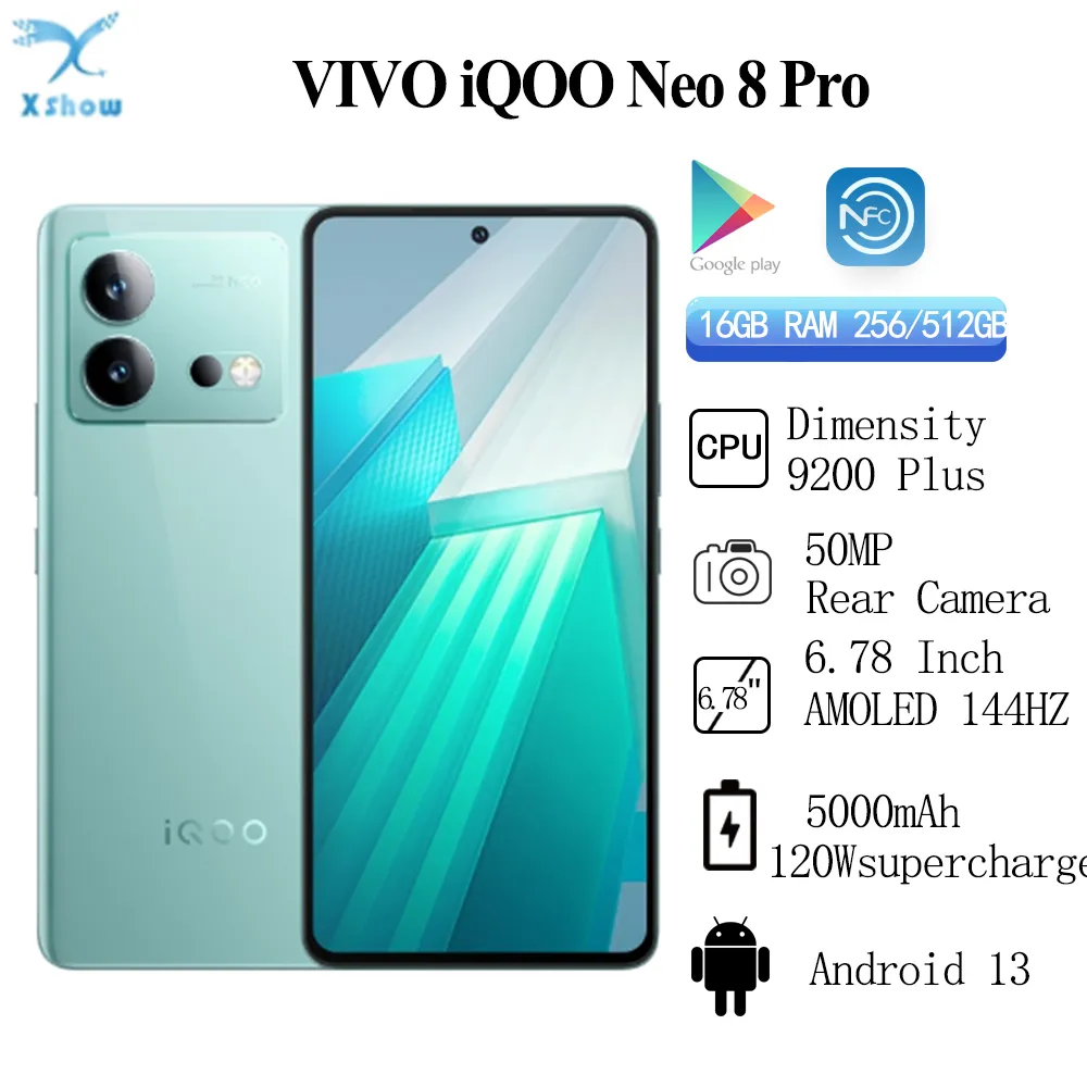 New VIVO iQOO Neo 8 Pro 5G  Dimensity 9200 Plus 50MP Main Camera IMX866V  6.78 Inch 144Hz 5000mAh 120W SuperVOOC OTA