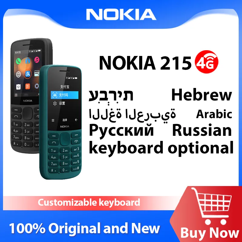 New and Original Nokia 215 4G Mobile Phone Multilingual Dual SIM Cards 2.4 Inch FM Radio 1150mAh Feature Push-button Phone