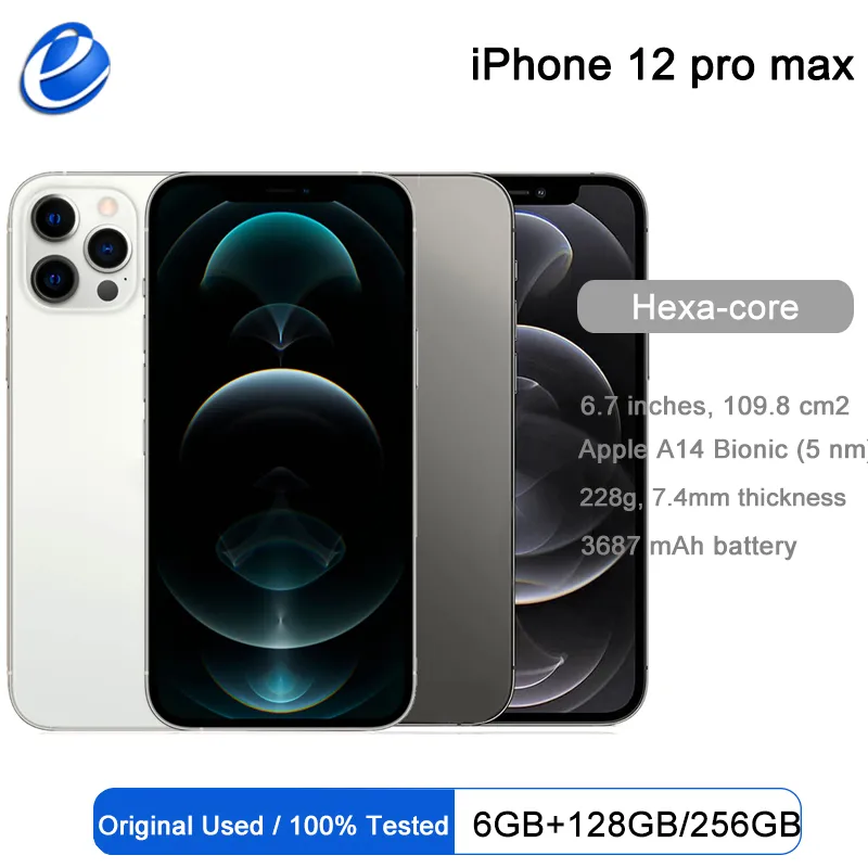 Original Apple iPhone 12 Pro Max 5G LTE Mobile 6.7” 6GB&128/256/512GB IOS A14 Bionic Hexa Core Triple 12MP Face ID Cellphone