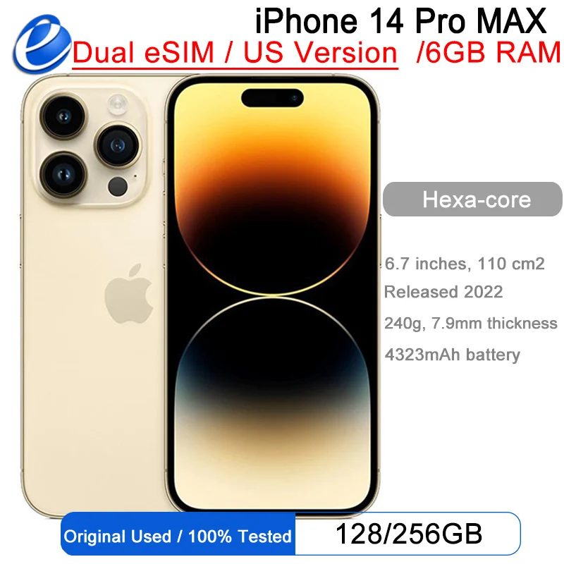 Original Apple iPhone 14 Pro Max 128/256GB ROM 6GB RAM Dual eSIM 6.7\