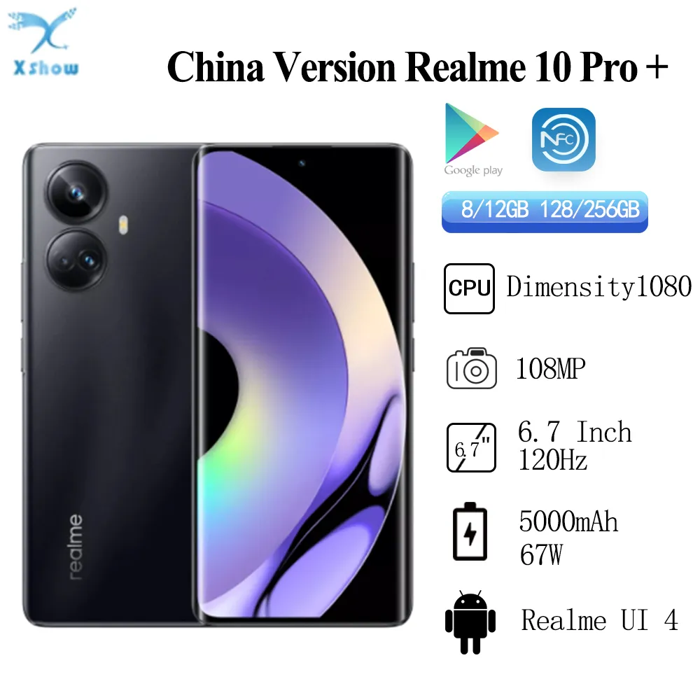 Original Realme 10 Pro Plus Dimensity1080 5G 108MP 6.7Inch AMOLED 120Hz CurvedScreen 67W 5000mAh  Android 13 NFC OTA