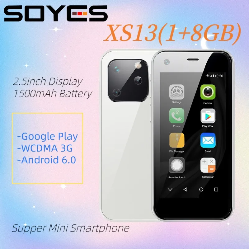 Original SOYES XS13 Supper Mini Smartphone 1GB+8GB WCDMA 3G Network Android Student Mobile Cell Phone Google Play Card Celular