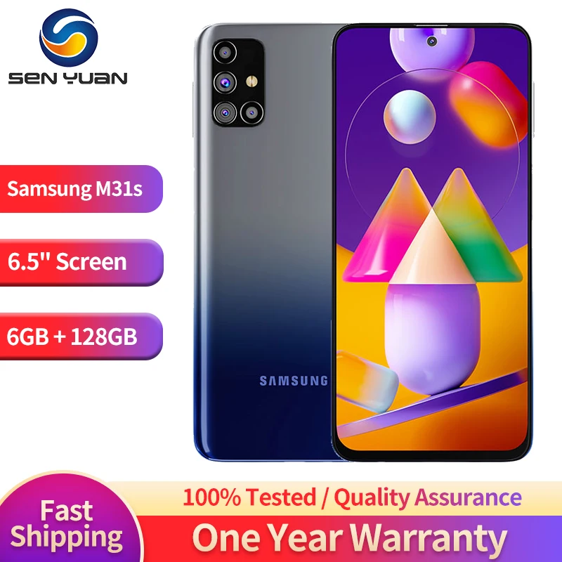 Original Samsung Galaxy M31s 4G LTE Mobile Phone Dual SIM 6.5” 6GB RAM 128GB ROM 64MP+12MP+5MP Fingerprint Android CellPhone