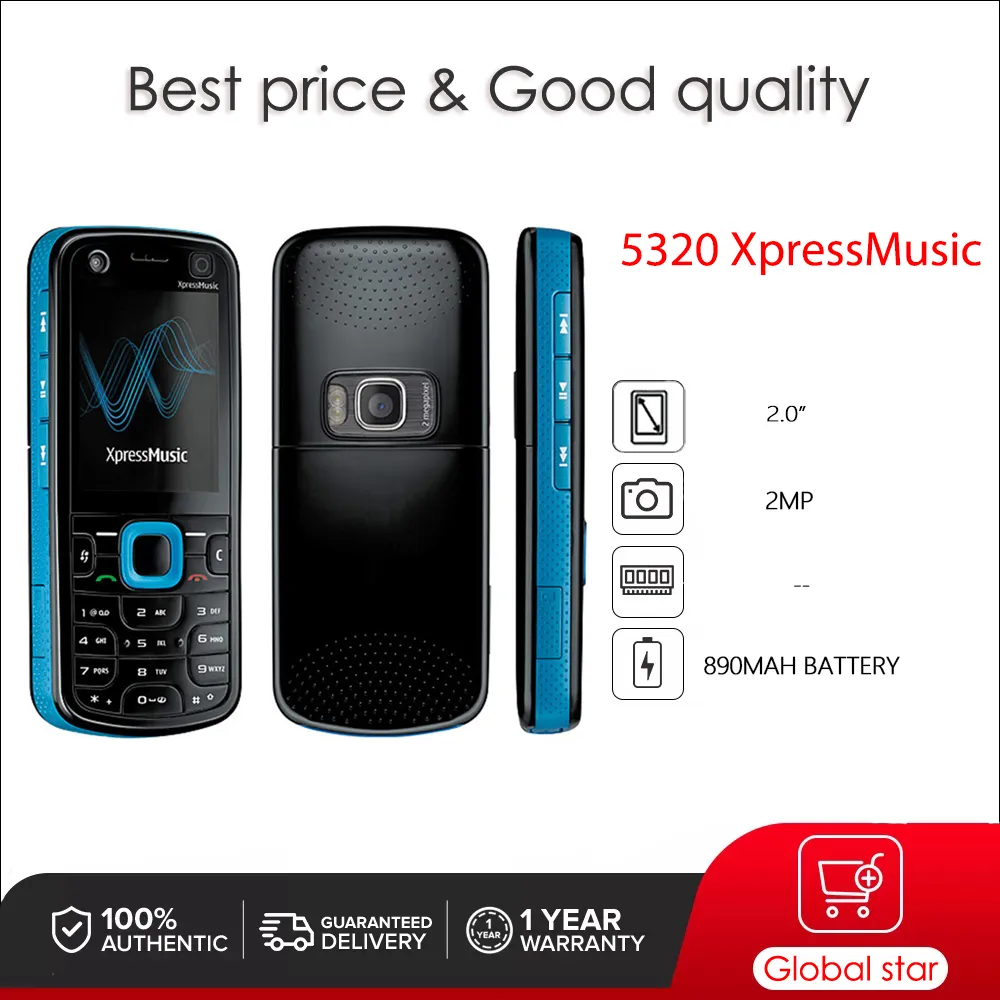 Original Unlocked 5320 XpressMusic Bluetooth Camera Loudspeaker Mobile Phone Made in Finland Free Shipping