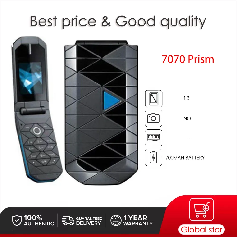 Original Unlocked 7070 Prism Flip Mobile Phone Russian Arabic Hebrew Keyboard Made in Finland Free Shipping