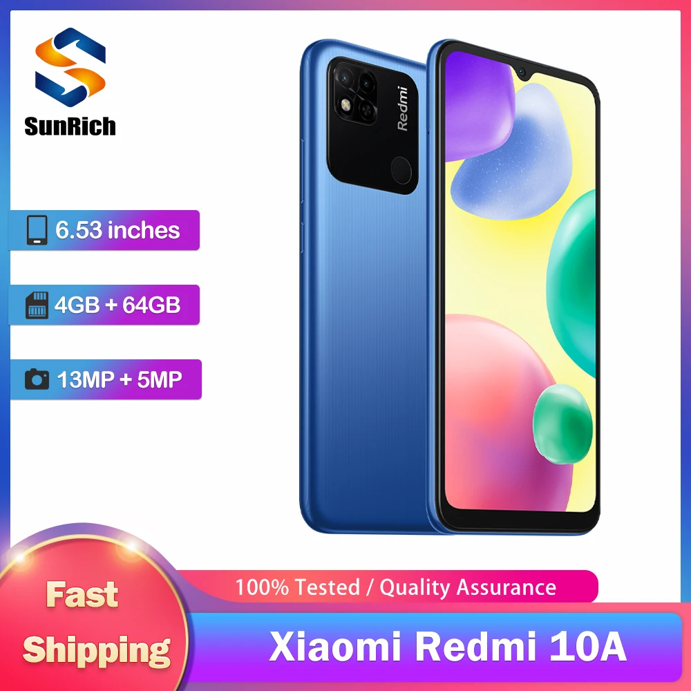 Original Xiaomi Redmi 10A 4G Mobile Phone Dual SIM 6.53” 4GB RAM 64GB/128GB ROM 13MP+5MP MT6762G Octa-Core Android CellPhone