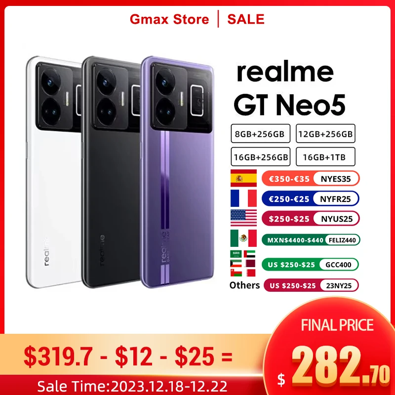 Realme GT NEO 5 Cellphone 6.74” 4600/5000mAh (typ) 150W 240W Super Charge 6MP Front Camera 5G Mobile Phone NFC 8+ 5G Octo Core