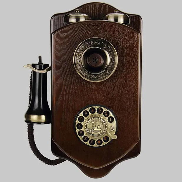 Retro Wall Mounted Fixed Telephone Corded Landline Phone Antique Home Hotel antique saloon decoration wood mechanical ringtone