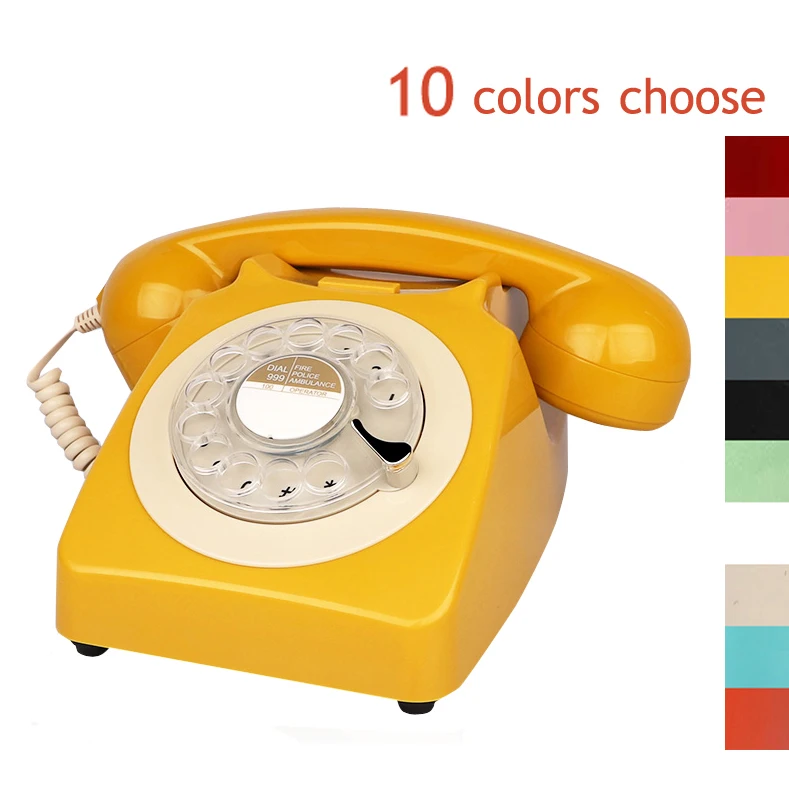 Revolve Dial Vintage Landline Retro Telephone Wire Rotate Fixed Phone pink table Black Yellow Home office  Europe style R306