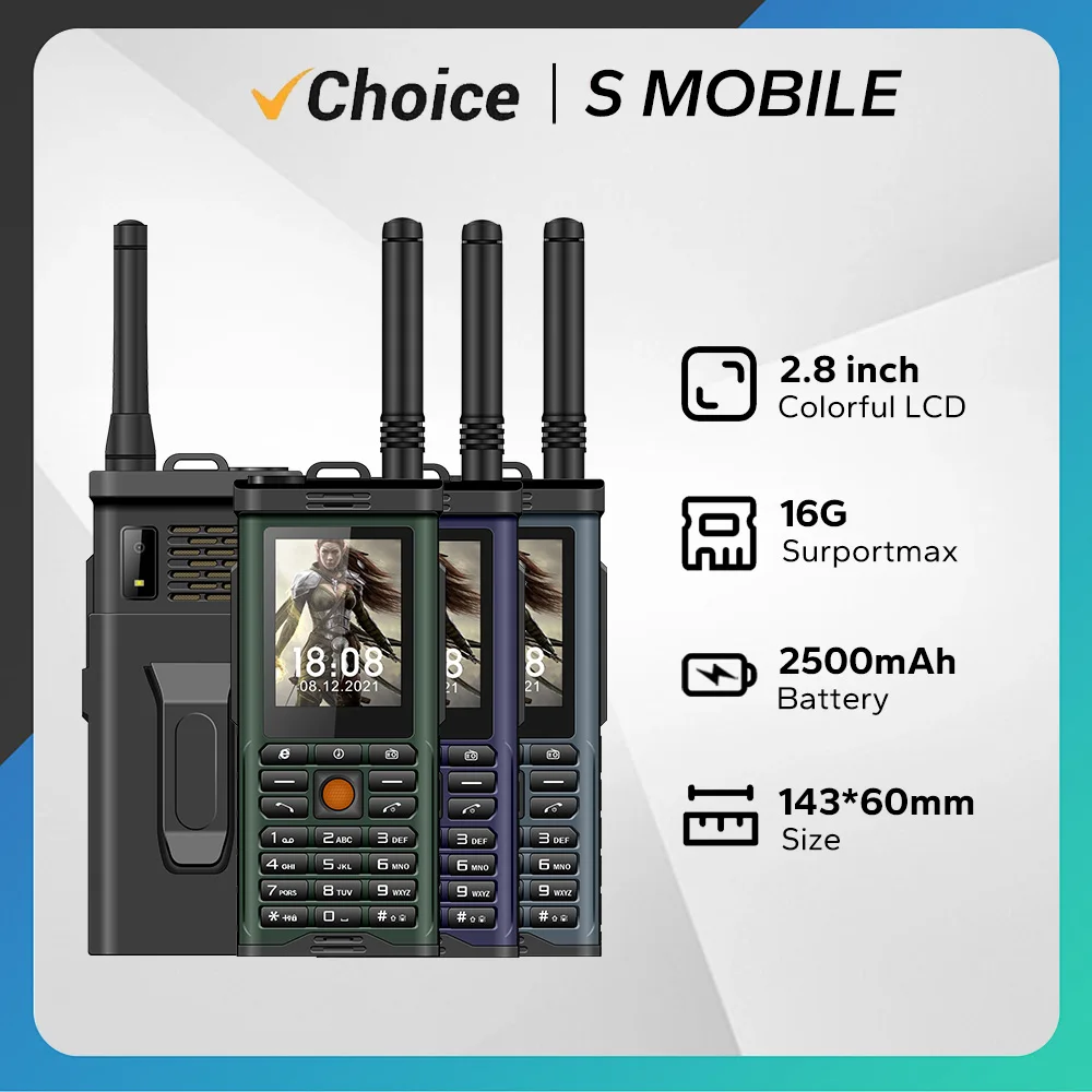 Rugged Mobile Phone With Antenna Good Signal SOS Two SIM Car UHF Walkie Talkie Power Bank Torch Intercom Feature Cellphone