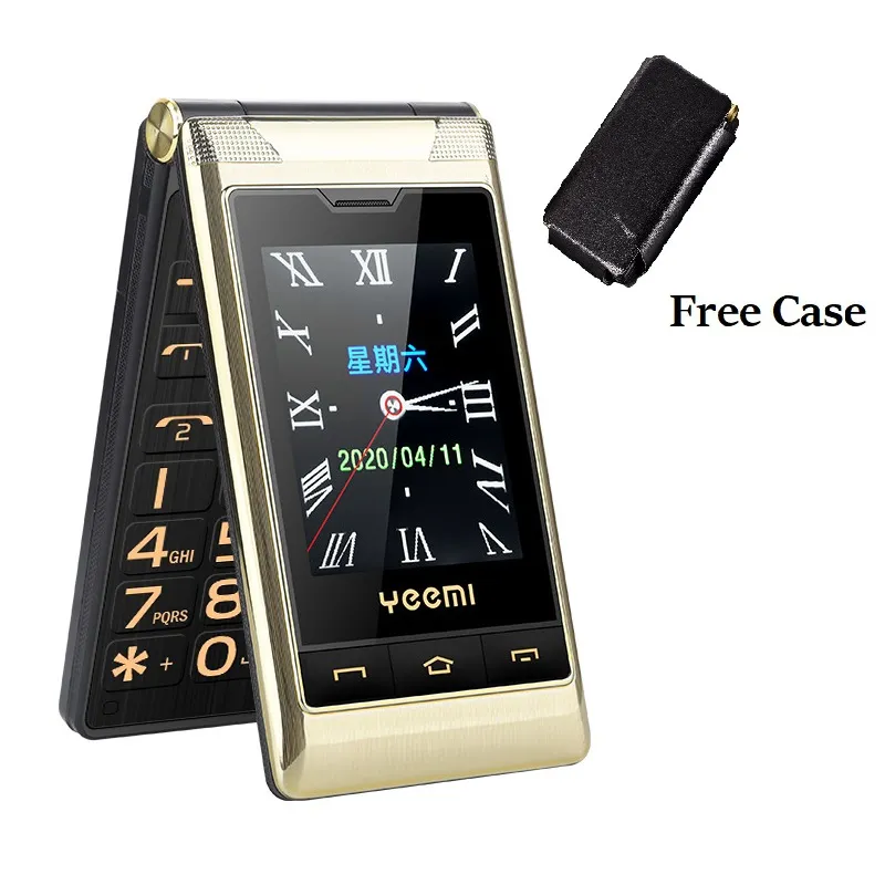 Senior Flip Mobile Phone Handwriting Screen Dual Display Large Key Two Sim Long Standby FM Folded Style Elderly Free Case