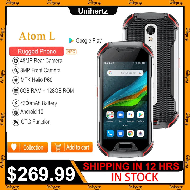 Unihertz Atom L 6GB+128GB IP68 Waterproof Rugged Unlocked Smartphone Android 11 48MP 4300mAh Cellphone NFC 4G LTE Mobile Phone