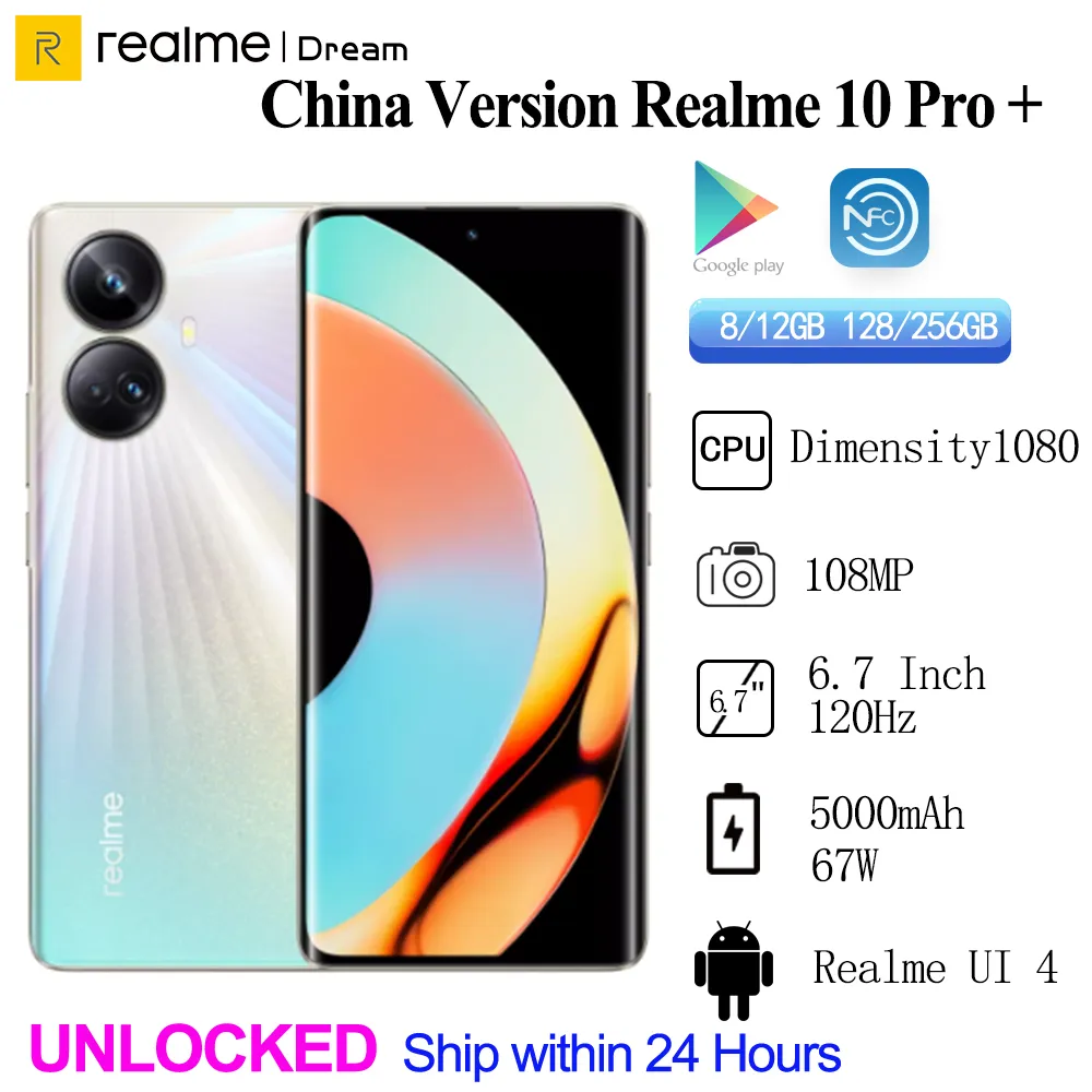 Unlock Global Rom Realme 10 Pro Plus 5G Dimensity1080 6.7Inch AMOLED 120Hz Curved Screen 108MP  67W 5000mAh Android13