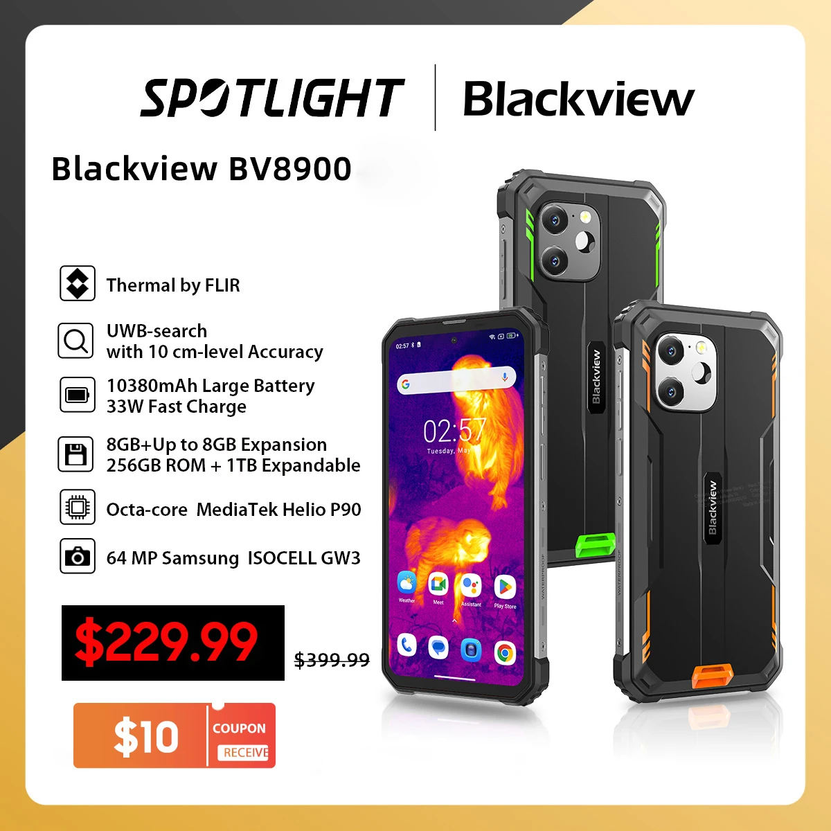 [World Premiere] Blackview BV8900 Rugged Smartphone Android 13 6.5” Display 16GB 256GB Helio P90 Mobile Phone Thermal Cellphone