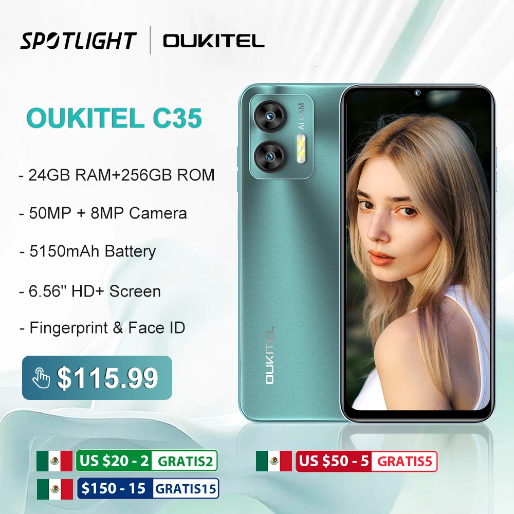 [World Premiere] OUKITEL C35 24GB(12+12) 256GB Smartphone 6.56” inch display 50MP Camera Mobile Phone 4G Android 13 Cellphones