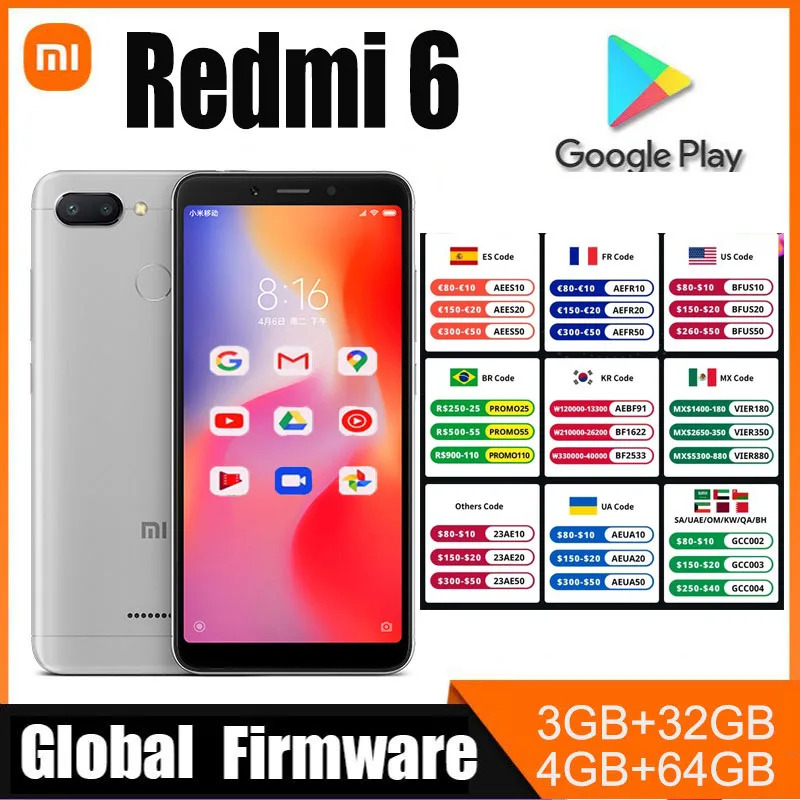 Xiaomi Redmi 6 Smartphone  googleplay Mobile Phone 5.45\