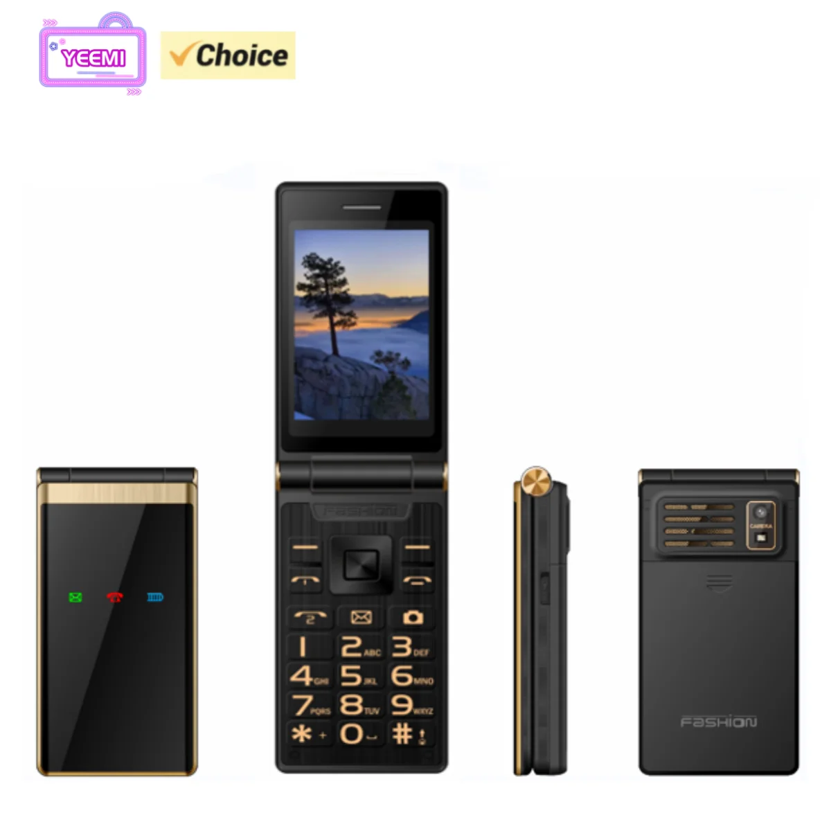 YEEMI M2+ 4G Mobile Phone 2.8inches Dual SIM Double Screen MP3/MP4 Bluetooth Flip CellPhone 1800mAh LED Lights