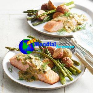 Roasted Salmon & Asparagus with Dill-Mustard Sauce