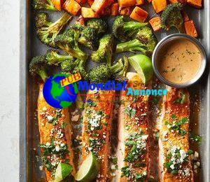 Sheet-Pan Salmon with Candy Potatoes & Broccoli