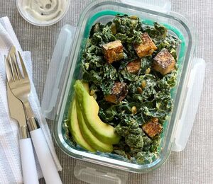 Vegan Kale Caesar Salad with Tofu Croutons