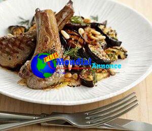 Lamb chops with smoky aubergine salad