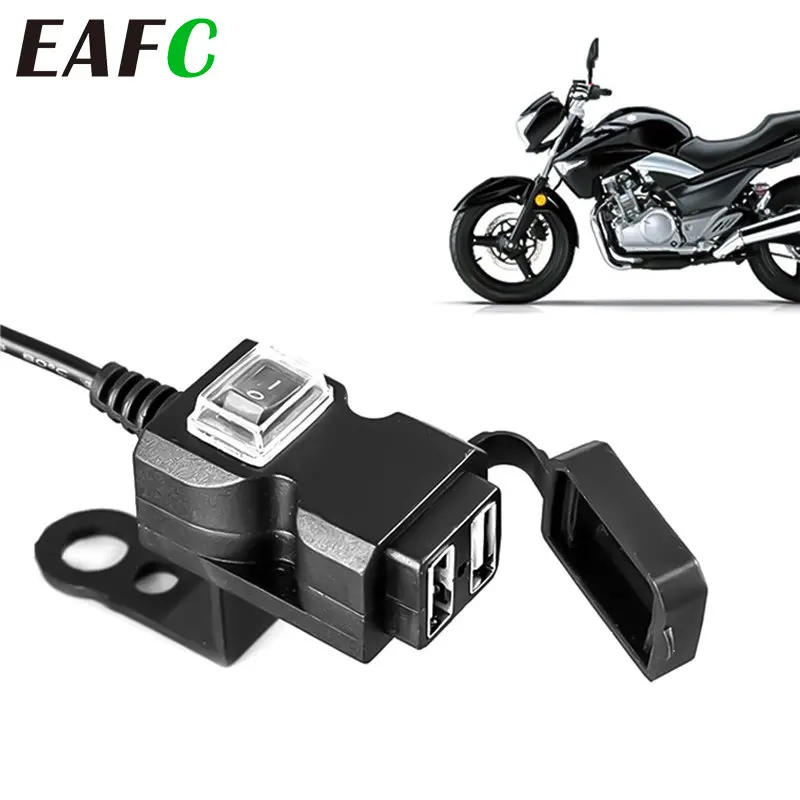 12V Waterproof Motorbike Motorcycle Handlebar Charger 5V 1A/2.1A Dual USB Port Adapter Power Adapter for Mobile Phone