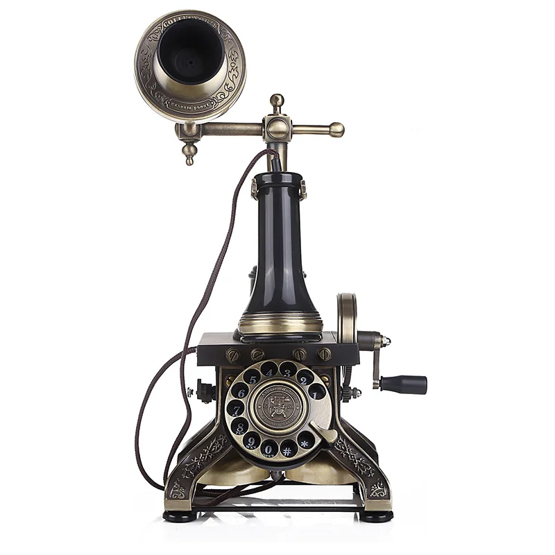 Telephone Rotating Dial Old-Fashioned Fixed-Line Classical Metal Ornaments Luxury Villa Landline