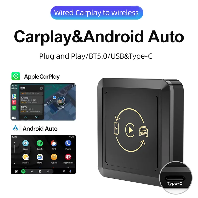 Wired to Wireless Carplay For Apple/USB A/Type-C Dongle Wireless CarPlay Adapter Plug And Play USB Connection Auto Car Adapter