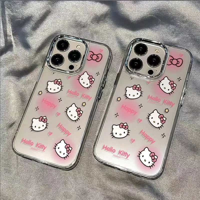 NEW Sanrio Hello Kitty Pink KT Cute Phone Case For iPhone 15 14 13 Pro Max 11 12 13 Pro X XR 7 8 Plus Y2K Lovely Happy Cover Gir