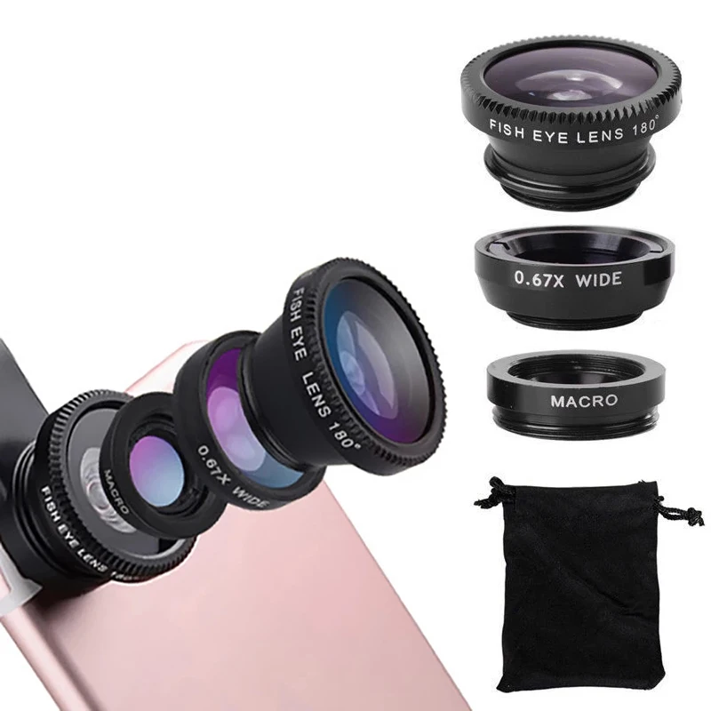 Phone Fish Eye Lens 0.67x Wide Angle Zoom With Clip lens Camera Kits For iPhone Huawei Xiaomi Fisheye lens Universal Smartphone