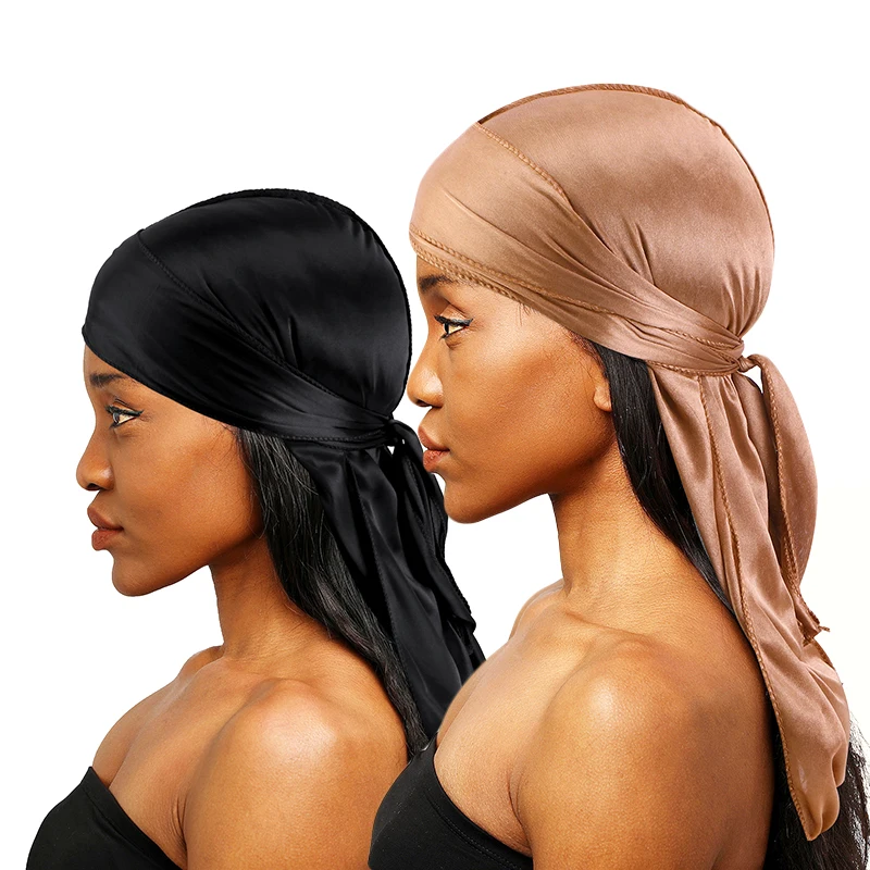 2 pcs Silky Satin Durags for Men Designer Long Tail Beanies Doo Rags Caps Du-rags for Women Silk Satin Tie Do Rags Cap for Waves