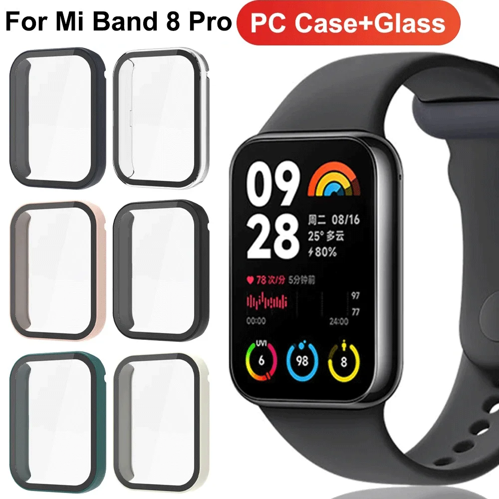 Glass+Case for Xiaomi Mi Band 8 SmartWatch,All-Around Screen Protector PC Bumper Tempered Glass for Mi Band 8 Pro Accessories