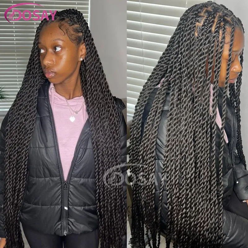 1717199527 244 Full Double Lace Front Square Senegalese Knotless Twist Box Braided Wig 36 Inch Synthetic Lace Braid - Full Double Lace perruque avec tresse 36 pouces synthétique baby hair noir