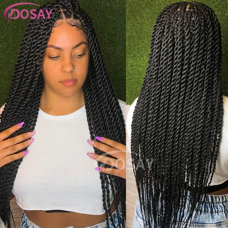 1717199527 381 Full Double Lace Front Square Senegalese Knotless Twist Box Braided Wig 36 Inch Synthetic Lace Braid - Full Double Lace perruque avec tresse 36 pouces synthétique baby hair noir