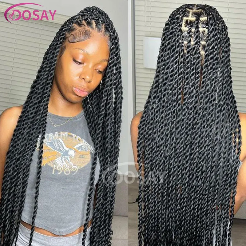 1717199528 978 Full Double Lace Front Square Senegalese Knotless Twist Box Braided Wig 36 Inch Synthetic Lace Braid - Full Double Lace perruque avec tresse 36 pouces synthétique baby hair noir