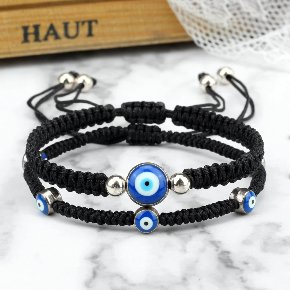 2pcs Lucky Turkish Blue Evil Eye Bracelets For Men Women Handmade Braided Black Red String Bracelets Couple Bangles Jewelry Gift