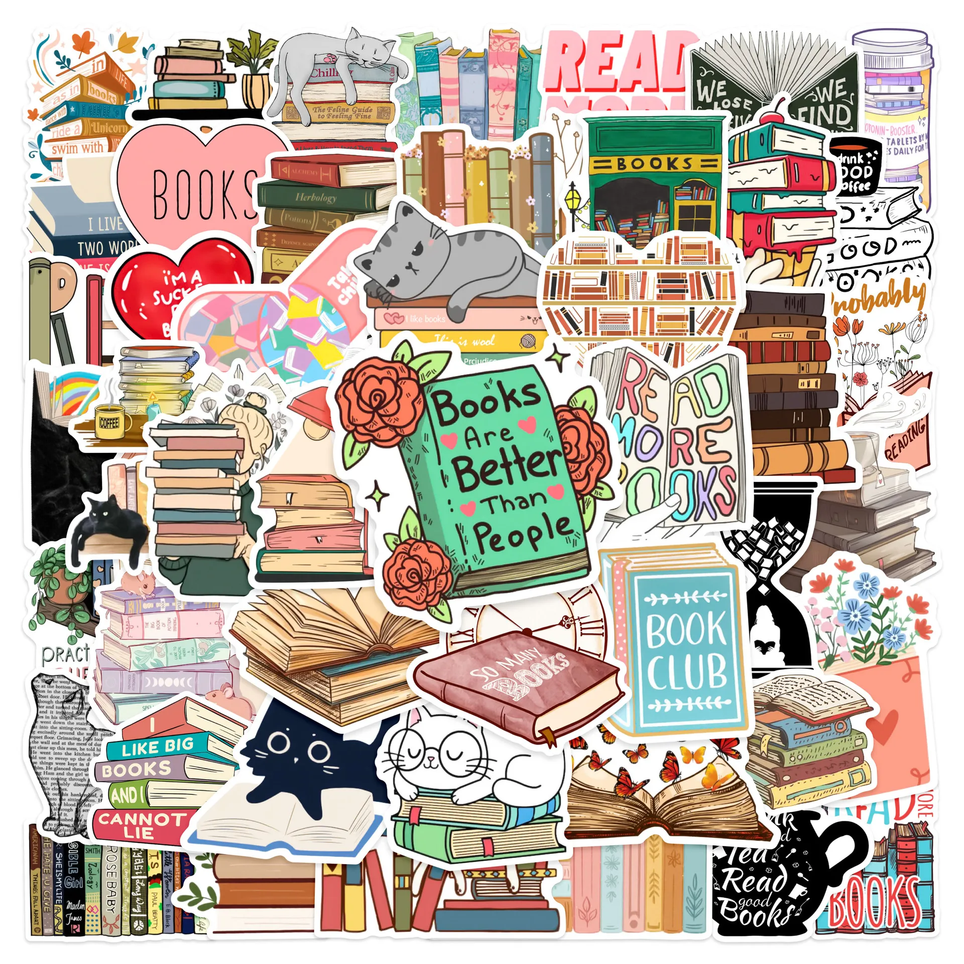 50PCS Diary Book Reading Stickers Aesthetic DIY Scrapbook Notebook Phone Laptop Guitar Luggage Stationery Graffiti Sticker Toy