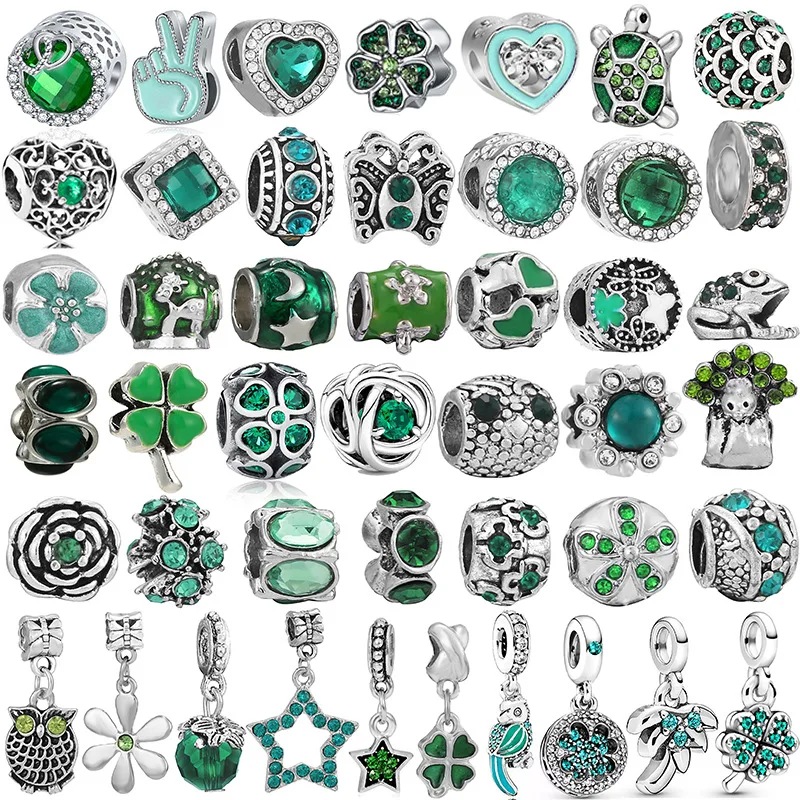 925 Silver Plated Green Series Diamonds Multiple Pendants Charm Beads Fit Orinigal Pandora Bracelet Keychain Women DIY Jewelry