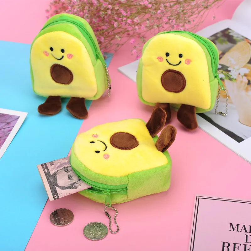 Cute Fruit Avocado Shaped Coin Purse Headphones USB Cable Lipstick Storage Bag Pendant Key Chain Plush Toy Gifts